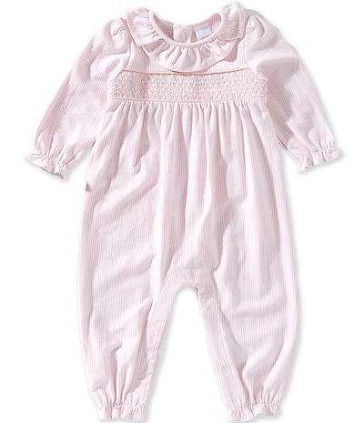 Edgehill Collection Baby Girls Ruffle Collar Long Sleeve Smocked Coverall
