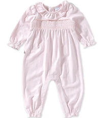 Edgehill Collection Baby Girls Ruffle Collar Long Sleeve Smocked Coverall