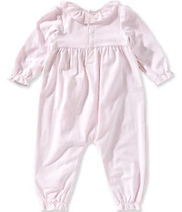 Edgehill Collection Baby Girls Ruffle Collar Long Sleeve Smocked Coverall