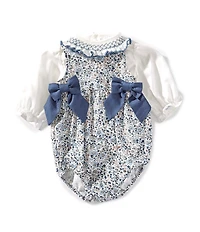 Edgehill Collection Baby Girls Side-Tie Floral Bubble and long Sleeve Top Set