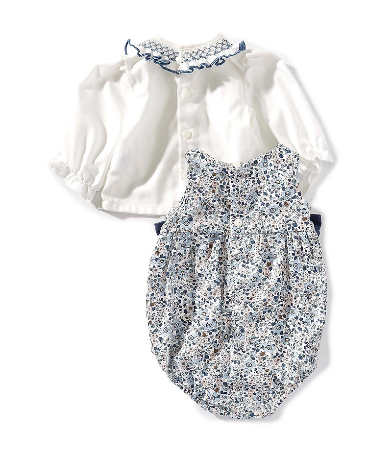 Edgehill Collection Baby Girls Side-Tie Floral Bubble and long Sleeve Top Set