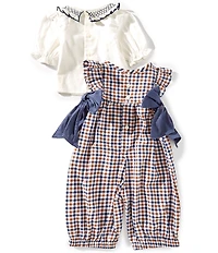 Edgehill Collection Baby Girls Side-Tie Long Sleeve Plaid Romper