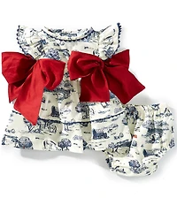 Edgehill Collection Baby Girls Sleeveless Flag Toile Print Side-Bow Dress