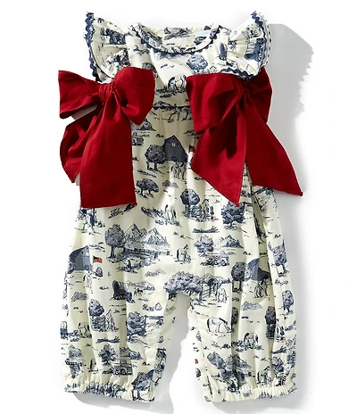 Edgehill Collection Baby Girls Sleeveless Flag Toile Print Side-Bow Romper