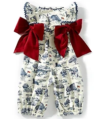 Edgehill Collection Baby Girls Sleeveless Flag Toile Print Side-Bow Romper