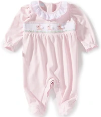 Edgehill Collection Baby Girls Smock Bunny Footed Coverall