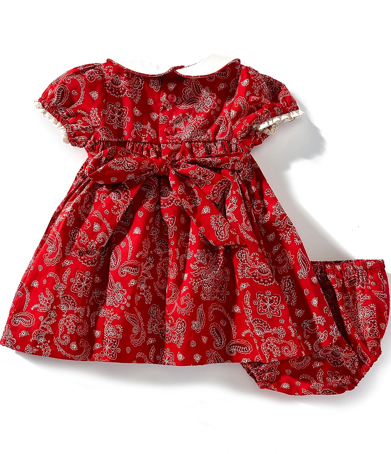 Edgehill Collection Baby Girls Smocked Americana Bandana Print Peter Pan Cap Sleeve Dress