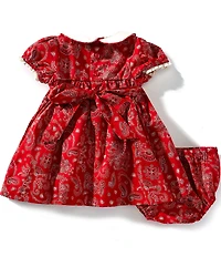 Edgehill Collection Baby Girls Smocked Americana Bandana Print Peter Pan Cap Sleeve Dress