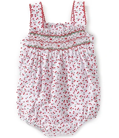 Edgehill Collection Baby Girls Smocked Cherry Print Bubble Romper