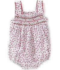 Edgehill Collection Baby Girls Smocked Cherry Print Bubble Romper