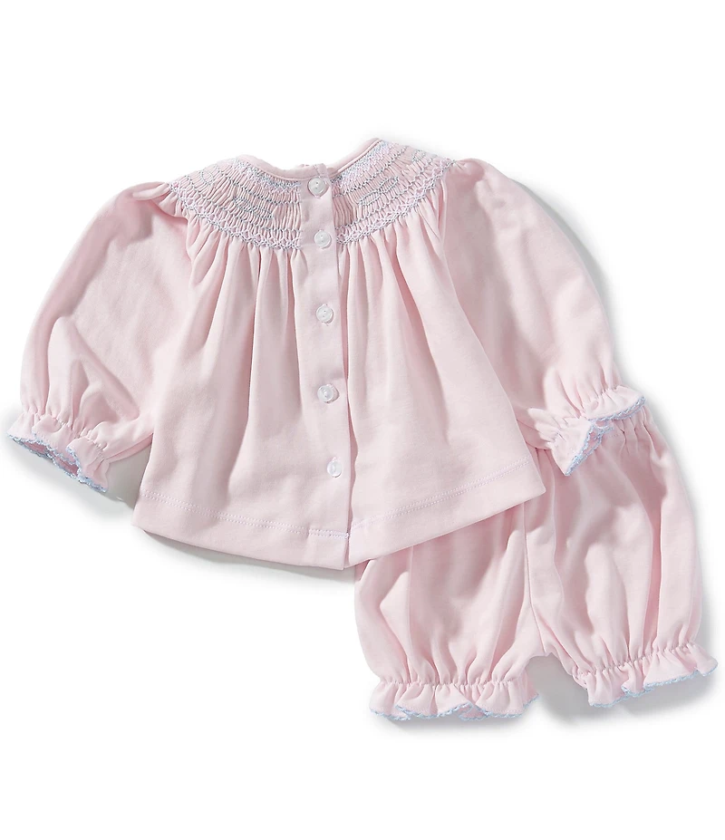 Edgehill Collection Baby Girls Pima Cotton Floral Hand Smocked Solid Bloomer Set