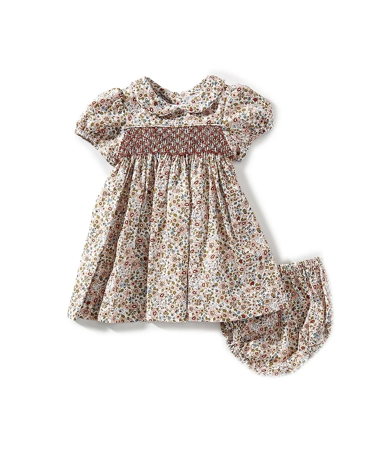 Edgehill Collection Baby Girls Smocked Peter Pan Collar Floral Dress