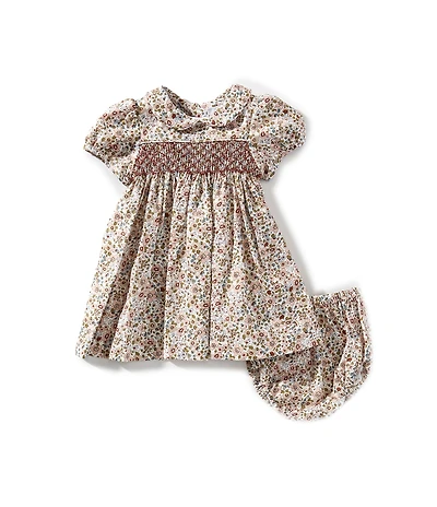 Edgehill Collection Baby Girls Smocked Peter Pan Collar Floral Dress