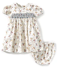 Edgehill Collection Baby Girls Smocked Peter Pan Collar Floral Dress