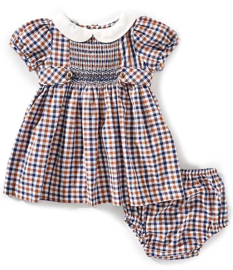 Edgehill Collection Baby Girls Smocked Plaid Peter Pan Collar Dress