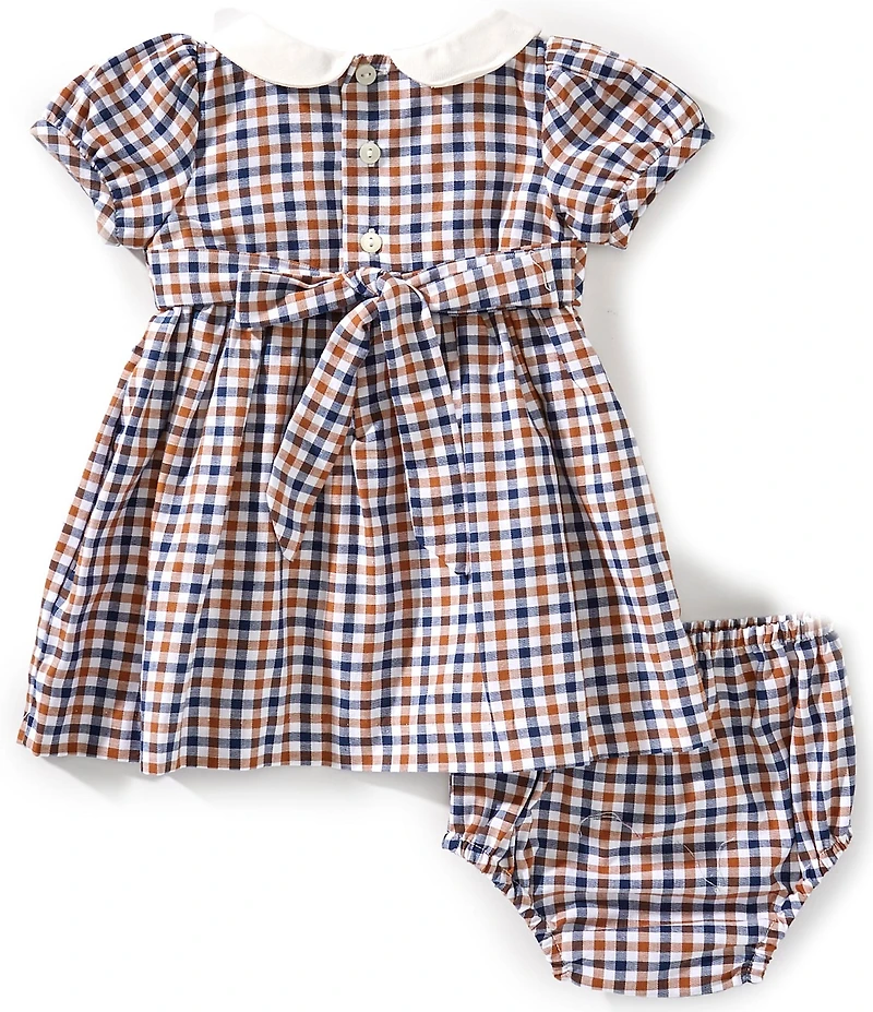 Edgehill Collection Baby Girls Smocked Plaid Peter Pan Collar Dress