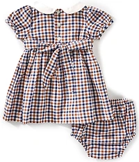 Edgehill Collection Baby Girls Smocked Plaid Peter Pan Collar Dress