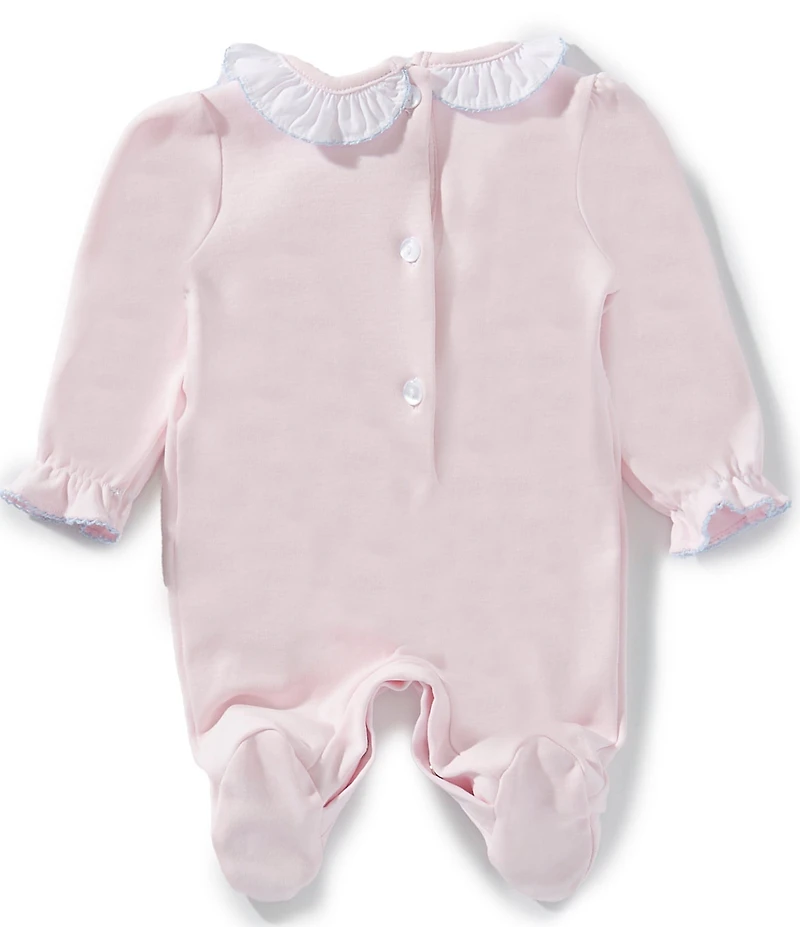 Edgehill Collection Baby Girls Solid Smocked Footed Coverall