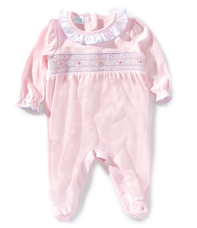 Edgehill Collection Baby Girls Solid Smocked Footie Coverall