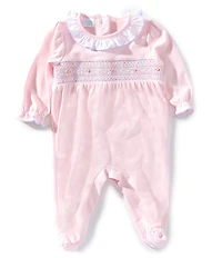 Edgehill Collection Baby Girls Solid Smocked Footie Coverall