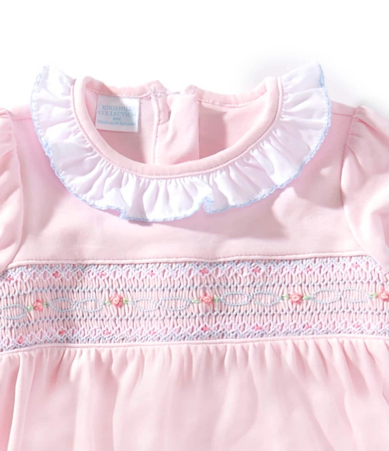 Edgehill Collection Baby Girls Solid Smocked Footie Coverall