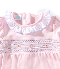 Edgehill Collection Baby Girls Solid Smocked Footie Coverall