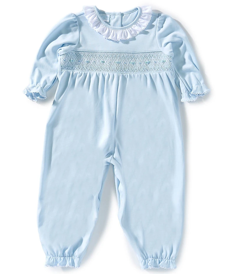 Edgehill Collection Baby Girls Solid Pima Cotton Hand Smocked Romper