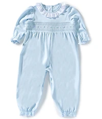 Edgehill Collection Baby Girls Solid Pima Cotton Hand Smocked Romper