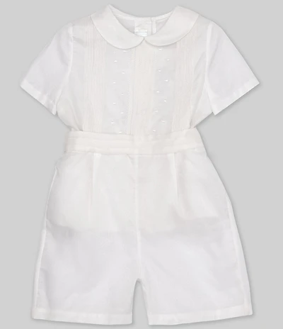Edgehill Collection Little Boys Peter Pan Collar Short Sleeve Heirloom Christening Top & Shorts Set