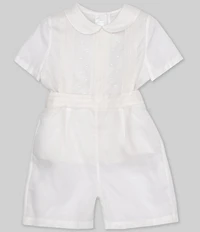 Edgehill Collection Little Boys Peter Pan Collar Short Sleeve Heirloom Christening Top & Shorts Set