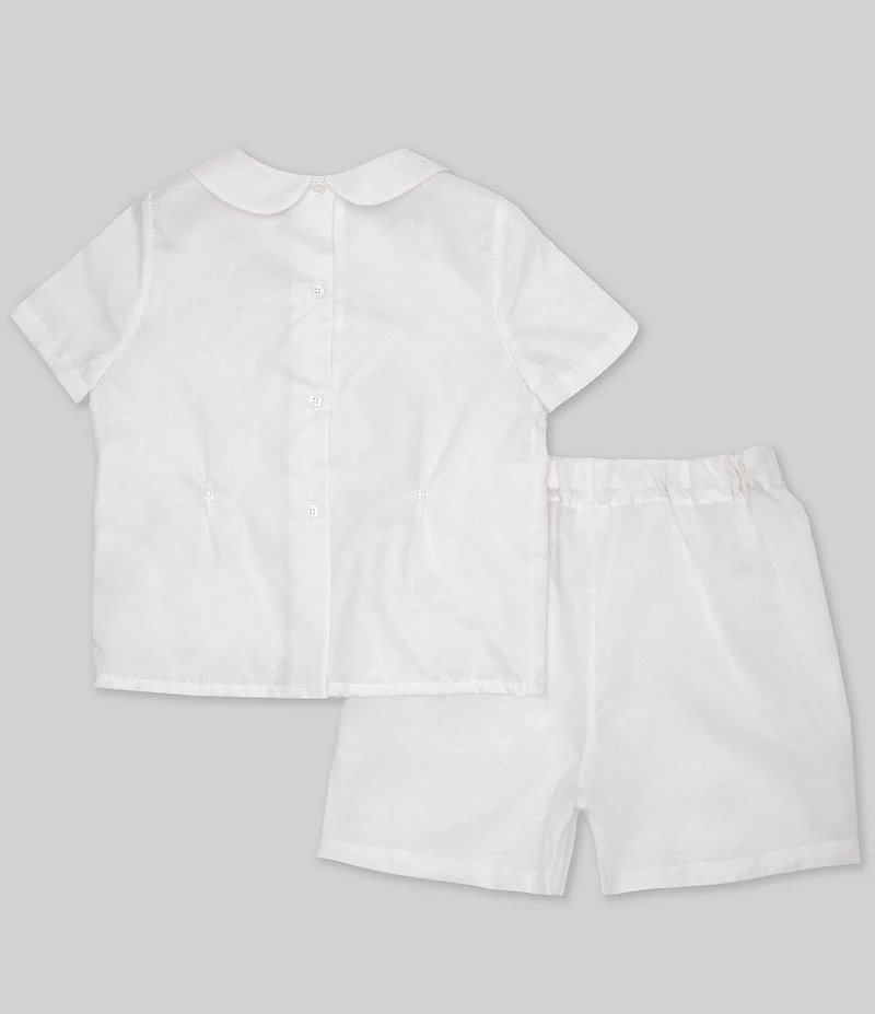 Edgehill Collection Little Boys Peter Pan Collar Short Sleeve Heirloom Christening Top & Shorts Set