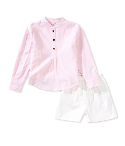 Edgehill Collection Little Boys Long Sleeve Knit Stripe Shirt & Solid Shorts Set