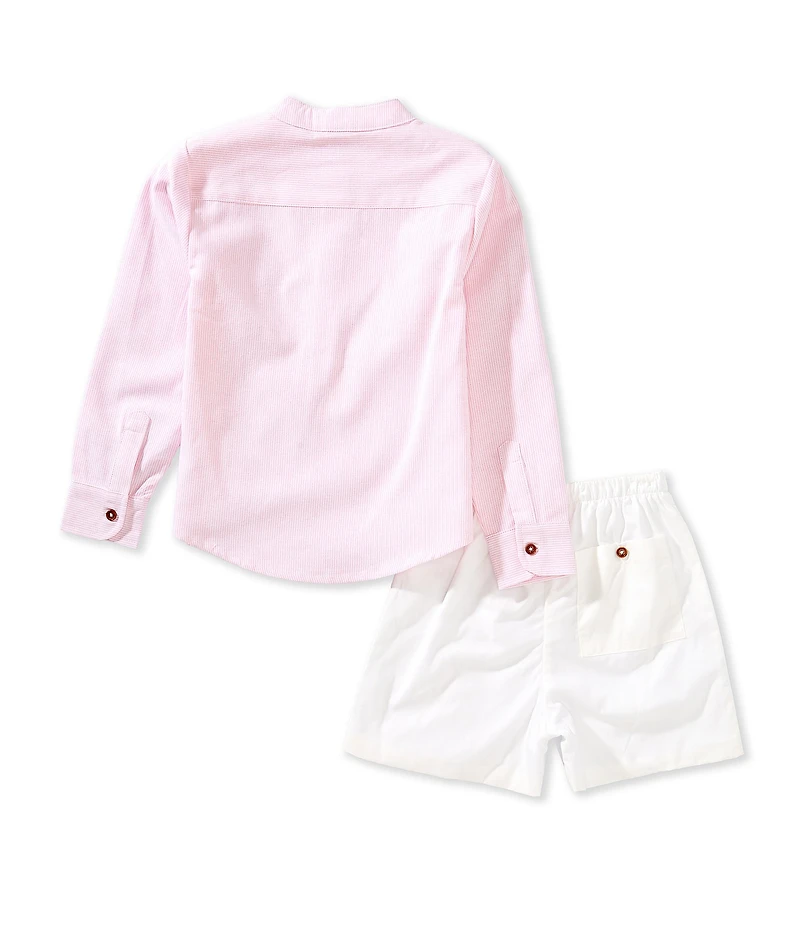 Edgehill Collection Little Boys Long Sleeve Knit Stripe Shirt & Solid Shorts Set