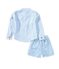 Edgehill Collection Little Boys Long Sleeve Shirt & Solid Shorts Set