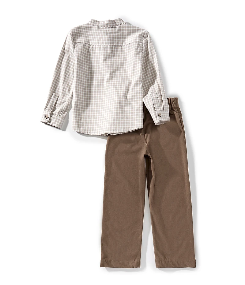Edgehill Collection Little Boys Check Mandarin Collar Long Sleeve Shirt and Pants Set