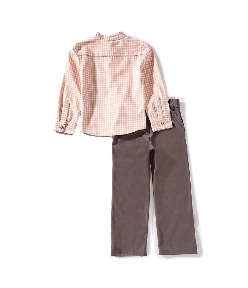 Edgehill Collection Little Boys Check Mandarin Collar Long Sleeve Shirt and Pants Set