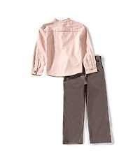 Edgehill Collection Little Boys Check Mandarin Collar Long Sleeve Shirt and Pants Set