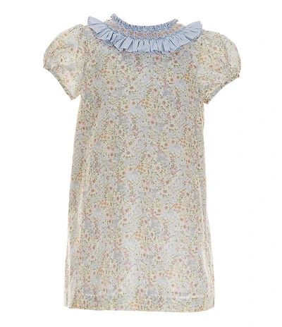 Edgehill Collection Little Girl Floral Round Smocked Neck Cap Sleeve Dress