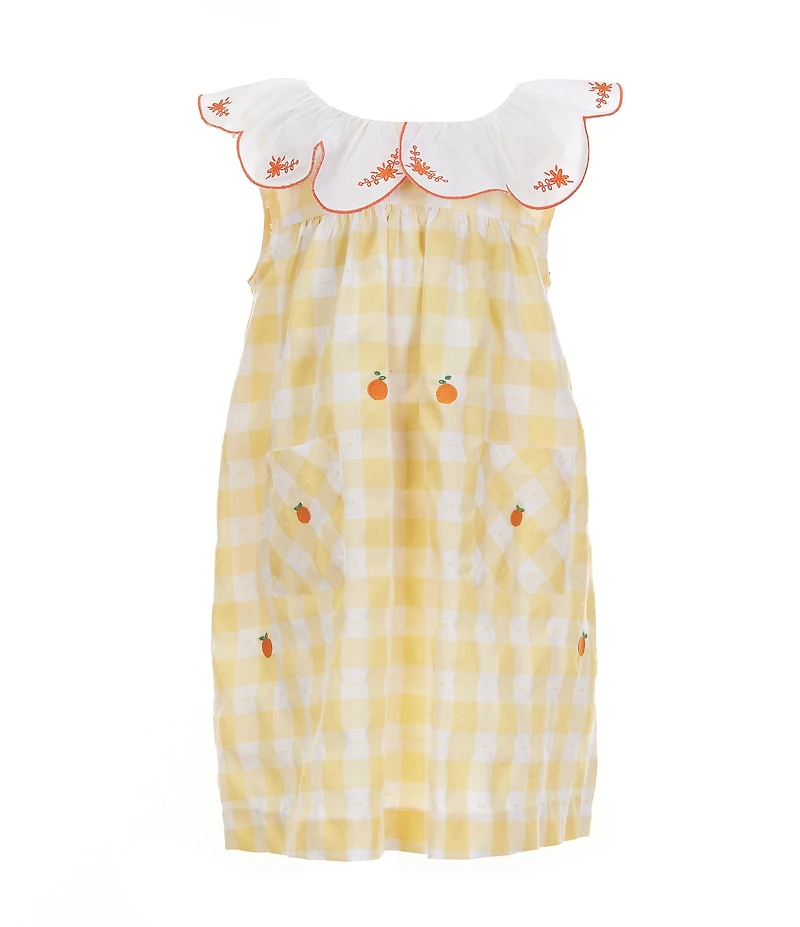 Edgehill Collection Little Girls Embroidered Oranges Gingham Dress