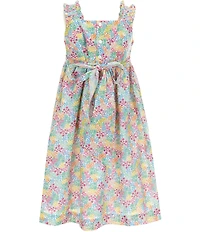 Edgehill Collection Little Girls Smocked Floral Print Sleeveless Ruffle Dress