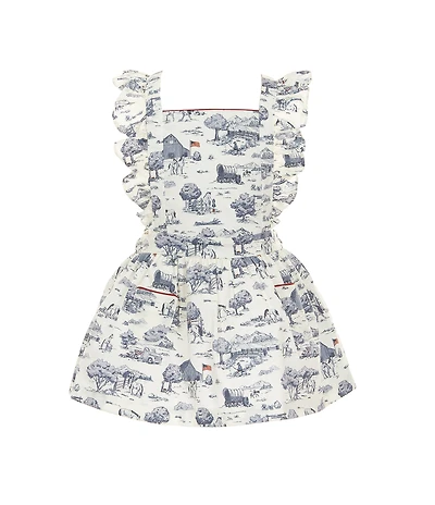 Edgehill Collection Little Girls Flag Toile Print Sleeveless Pinafore Ruffle Dress
