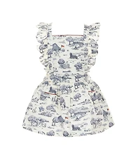 Edgehill Collection Little Girls Flag Toile Print Sleeveless Pinafore Ruffle Dress