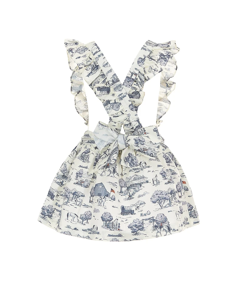 Edgehill Collection Little Girls Flag Toile Print Sleeveless Pinafore Ruffle Dress