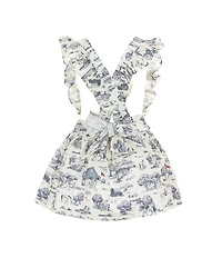 Edgehill Collection Little Girls Flag Toile Print Sleeveless Pinafore Ruffle Dress