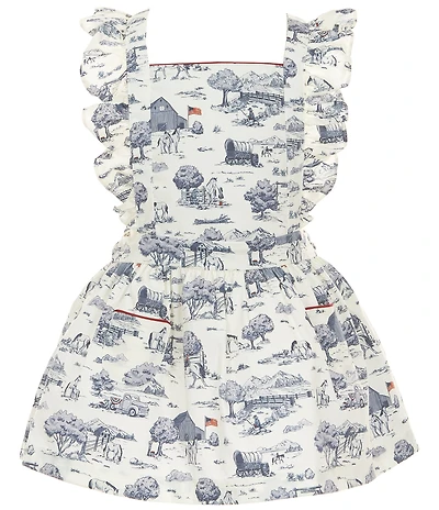 Edgehill Collection Little Girls Flag Toile Print Sleeveless Pinafore Ruffle Dress