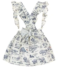 Edgehill Collection Little Girls Flag Toile Print Sleeveless Pinafore Ruffle Dress
