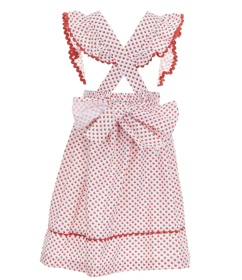 Edgehill Collection Little Girls Apple Pinafore Round Neck Sleeveless Ruffle Dress