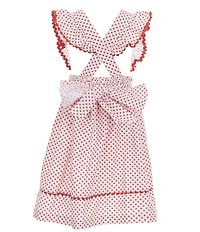 Edgehill Collection Little Girls Apple Pinafore Round Neck Sleeveless Ruffle Dress