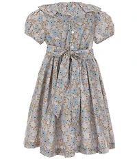 Edgehill Collection Little Girls Blue Floral Smocked Dress