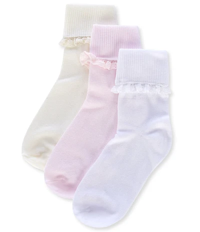 Edgehill Collection Little Girls Crochet Lace 3-Pack Socks